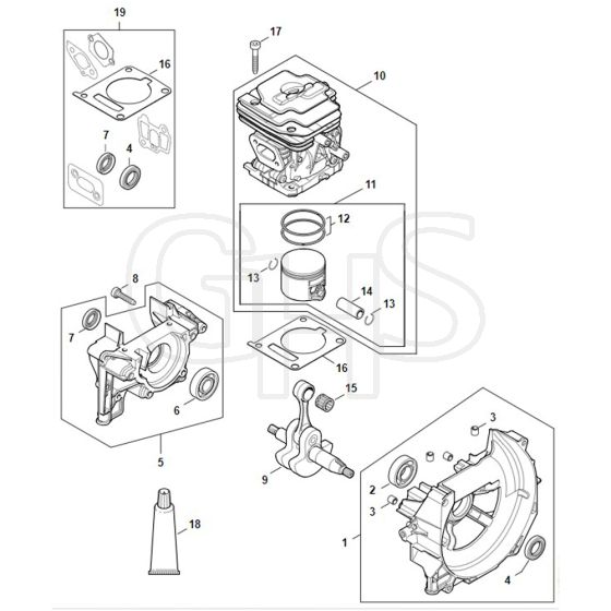 Stihl FS411 C-EM - Crankcase, Cylinder - Parts Diagram