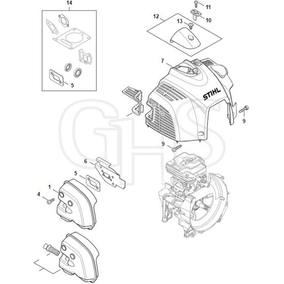 Stihl FS461.0 C-EM - Muffler, Shroud - Parts Diagram