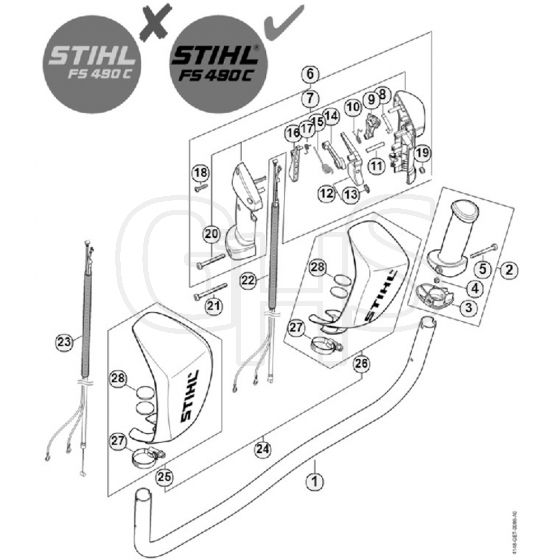 Genuine Stihl FS490 C-EM / R - Handlebar, Control handle FS 490 C-EM, FS 490 C-EM L
