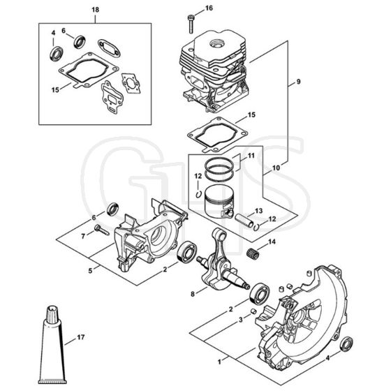 Stihl FS561 C-EM - Crankcase, Cylinder - Parts Diagram