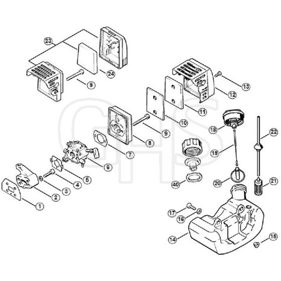 Genuine Stihl FS56 - 4125 / D - Air filter, Fuel tank