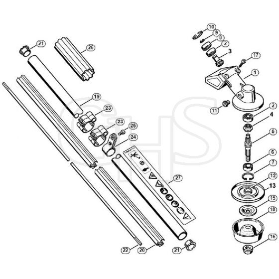 Genuine Stihl FS65-4 / N - Gear head, Drive tube assembly