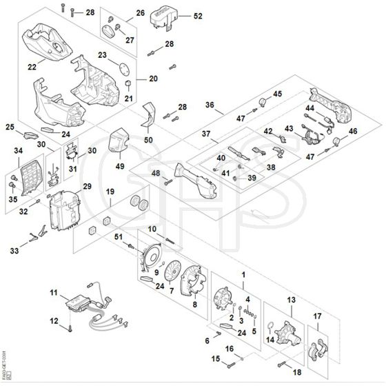 Stihl FSA200.0 R - Electric Motor, Motor Housing, Control Handle - Parts Diagram