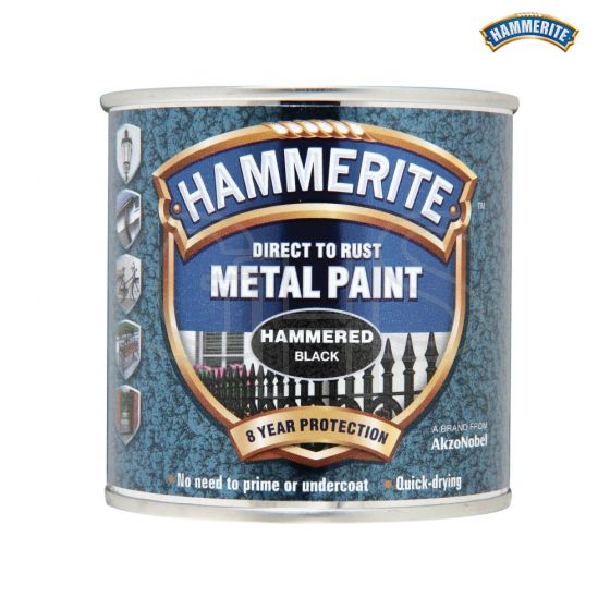Hammerite Direct to Rust Hammered Finish Metal Paint Black 250ml - 5084792