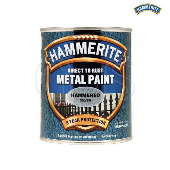 Hammerite Direct to Rust Hammered Finish Metal Paint Silver 750ml - 5092957