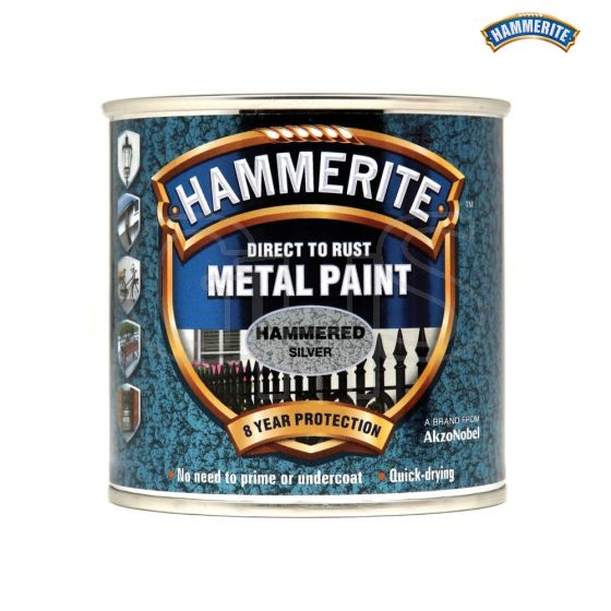 Hammerite Direct to Rust Hammered Finish Metal Paint Silver 250ml - 5084798