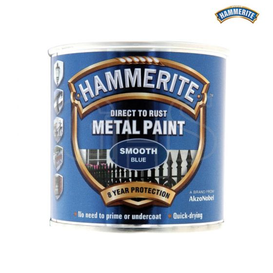 Hammerite Direct to Rust Smooth Finish Metal Paint Blue 250ml - 5084884