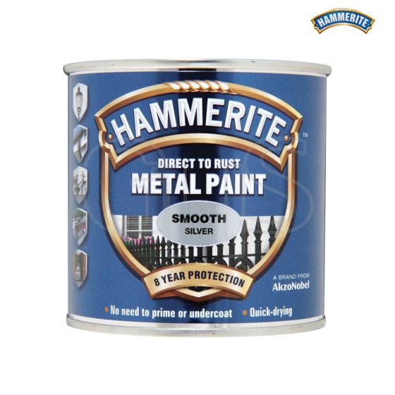 Hammerite Direct to Rust Smooth Finish Metal Paint Silver 750ml - 5092808