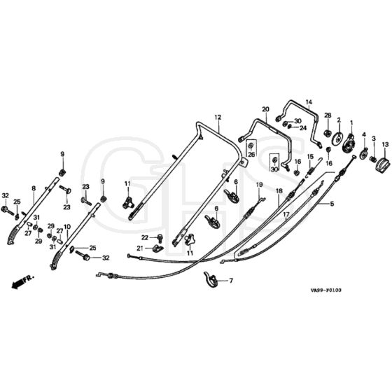 Honda HRB423K1 - SQE - MZBC 8100001- Handle Pipe Diagram