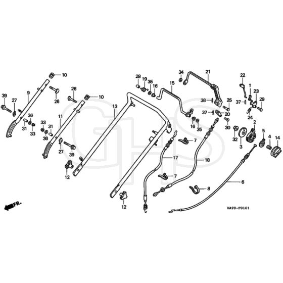Honda HRB423K1 - SXE - MZBC 8100001- Handle Pipe Diagram