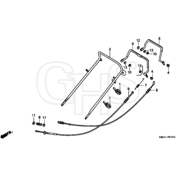 Honda HRB475K1 - PDE - MZAZ 8100001-8199999 Handle Pipe Diagram