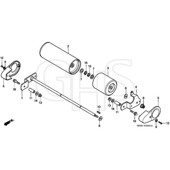 Honda HRB475K1 - QXE - MZAZ 8100001- Rear Axle Shaft/Roller Diagram