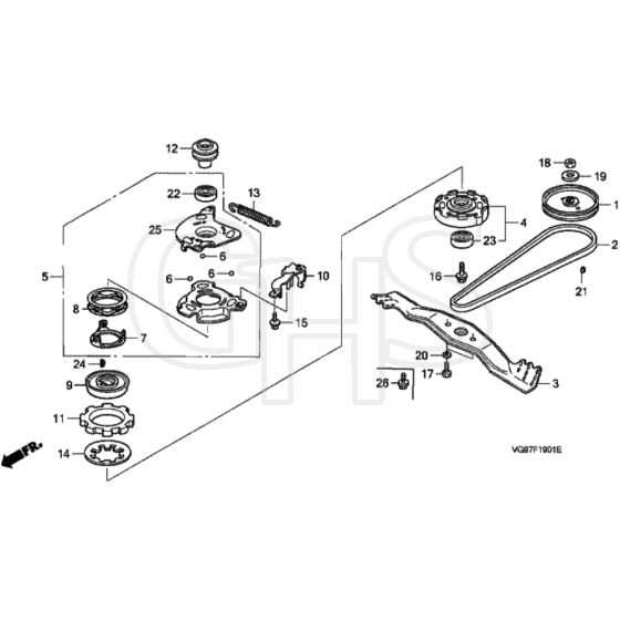 Honda HRB476C - HXE/A - MZCD 8500001-8510560 Pulley/Rotary Blade Diagram