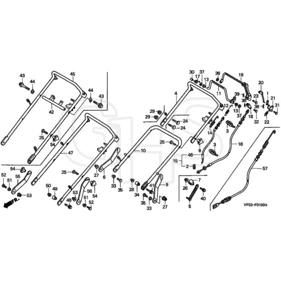 Honda HRD535 - HXE - MZBM 8000001-8099999 Handle Pipe Diagram
