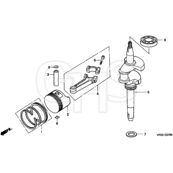 Honda HRD535 - SME - MZBM 8000001-8099999 Piston/Crankshaft Diagram