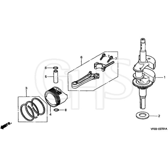 Honda HRD536C - HXE - MZCA 8000001-8099999 Piston/Crankshaft Diagram