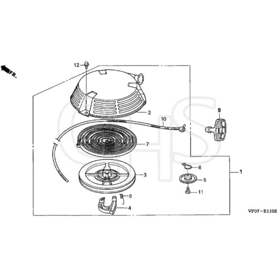 Honda HRD536K3 - HXE - MZBL 8200001-8299999 Recoil Starter Diagram (Plastic Pawl)