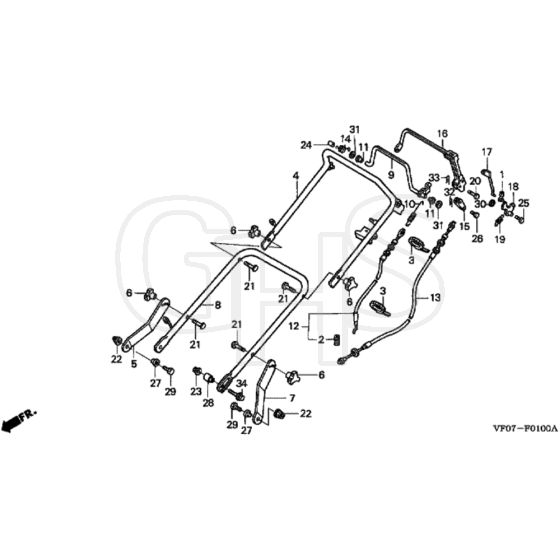 Honda HRD536K4 - QXEH - MZBL 8300001- Handle Pipe Diagram