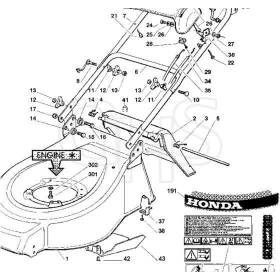 Honda HRG465CSD (2002) - SDI - MADF 8200001-8299999 Cutter Housing/Handle/Grass Bag Diagram