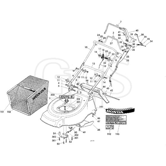 Honda HRG465CSX (2000) - SXI - MADF 8000001-8099999 Cutter Housing/Handle/Grass Bag Diagram