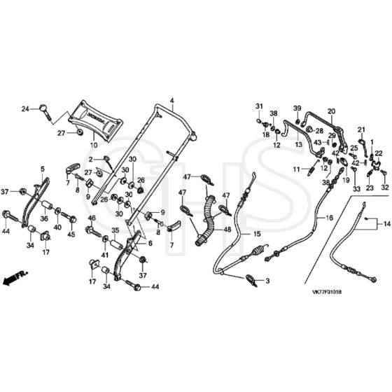 Honda HRX476C - QXE - MASF 1000001- Handle Pipe (2) PXE Diagram