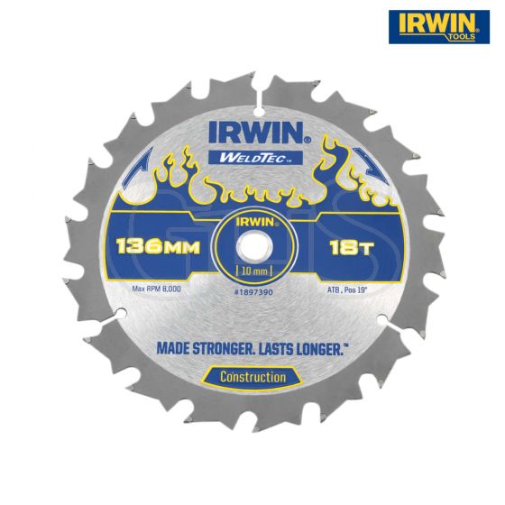 IRWIN Weldtec Cordless Circular Saw Blade 136 x 10mm x 18T ATB C - 1897390
