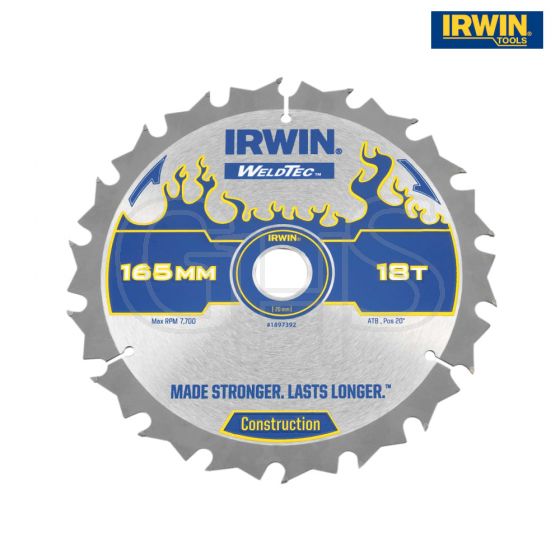 IRWIN Weldtec Cordless Circular Saw Blade 165 x 20mm x 18T ATB C - 1897392