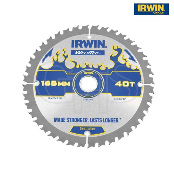 IRWIN Weldtec Cordless Circular Saw Blade 165 x 20mm x 40T ATB C - 1897394