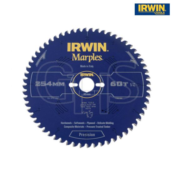 IRWIN Marples Circular Saw Blade 254 x 30mm x 60T ATB/Neg M - 1897460