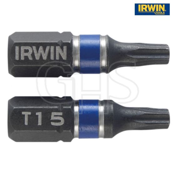 IRWIN Impact Screwdriver Bits Torx T15 25mm Pack of 2 - 1923328