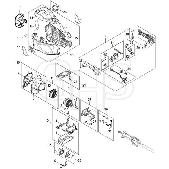 Stihl KMA135 R - Electric Motor, Motor Housing, Control Handle - Parts Diagram