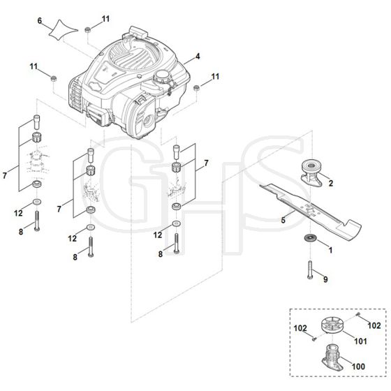 Viking MB448.1 T - Engine - Blade - Parts Diagram