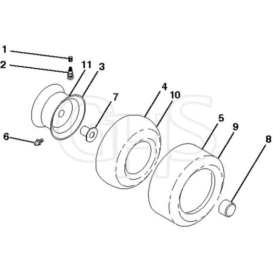 McCulloch MC20V42YT - 96048002801 - 2012-08 - Wheels and Tyres Parts Diagram