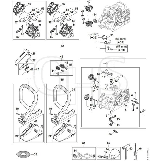 Stihl MS162 - Engine Housing - Air Filter - Av System - Handlebar - Parts Diagram