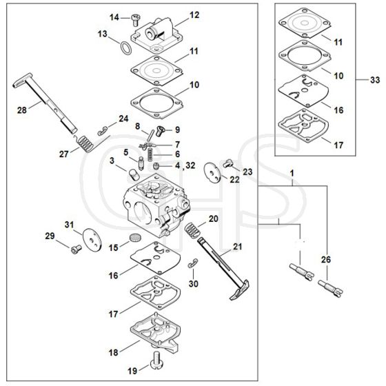 Stihl MS180 C-BE - Carburetor C1Q-S57 - C1Q-S57 - C1Q-S264 - Parts Diagram
