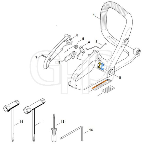 Stihl MS180 C-BE - Handle Frame - Tools - Parts Diagram