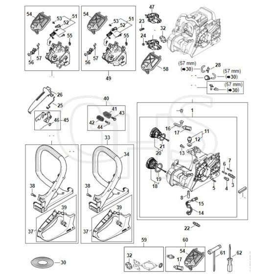 Stihl MS182 - Engine Housing - Air Filter - Av System - Handlebar - Parts Diagram