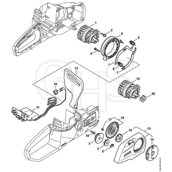 Stihl MSA140 C-B - Electric Motor - Electronic Module - Chain Sprocket Cover - Parts Diagram