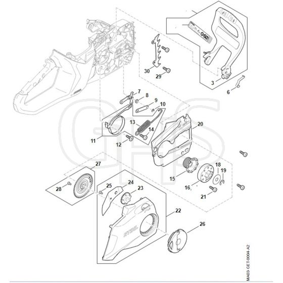 Stihl MSA200.0 C-B - Hand Guard, Chain Brake, Chain Tensioner - Parts Diagram