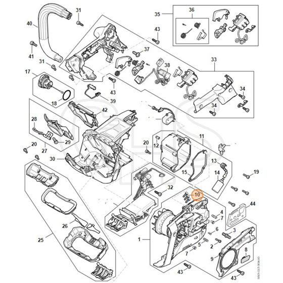 Stihl MSA220.0 TC-O - Electric Motor - Electronic Module - Handle Housing - Parts Diagram