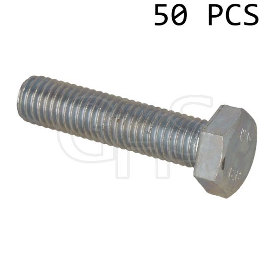 Setscrews M12 x 50mm, Pack of 50 - Zinc Plated 8.8 HT DIN 933