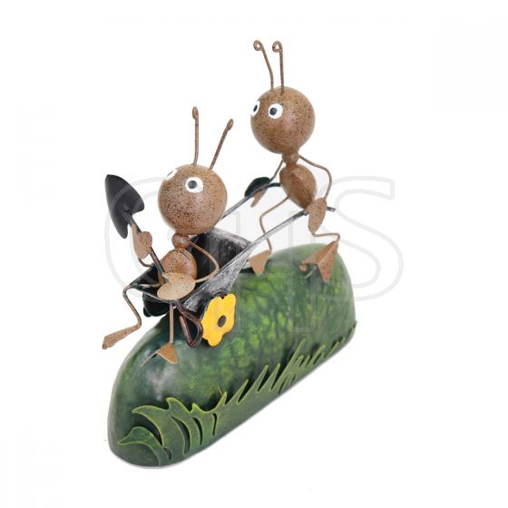 Primus Metal Miniature Life Ant Pushing Wheelbarrow Garden Sculpture - PQS9056 - ONLY 2 LEFT