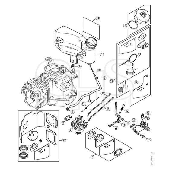 Genuine Stihl RB200 / E Fuel tank, Carburetor, Throttle control