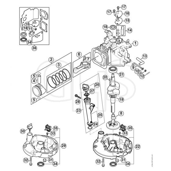 Genuine Stihl RB200 / F - Crankcase, Piston, Crankshaft, Lubrication system