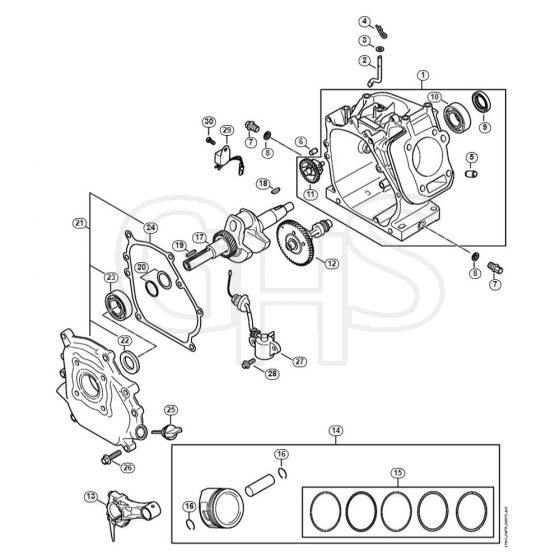 Genuine Stihl RB600 / F - Crankcase, Piston, Crankshaft, Lubrication system