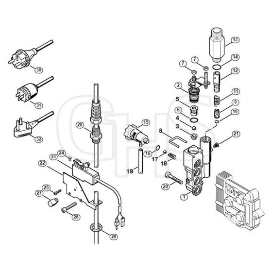 Genuine Stihl RE161 K PLUS / F - Regulation valve block, Power cable