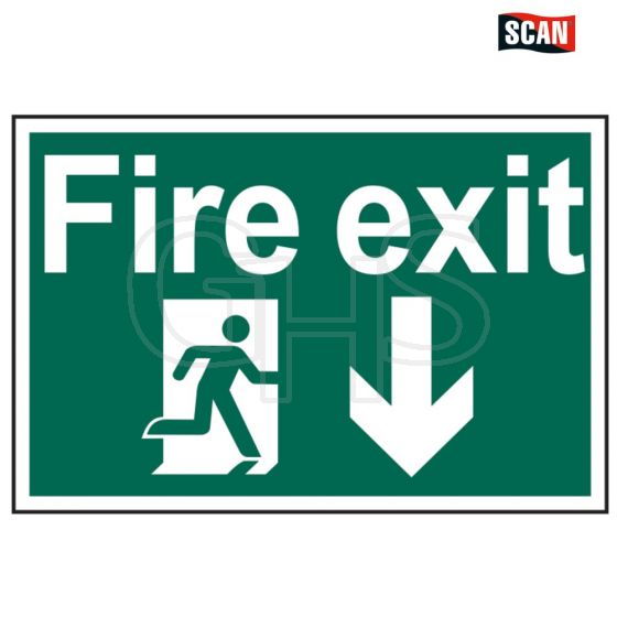 Scan Fire Exit Running Man Arrow Down - PVC 300 x 200mm - 1503