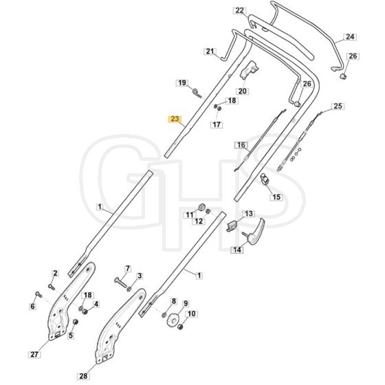 SP425 R - 2015-2018 - 299439038/M15 - Mountfield Rotary Mower Upper Handle Diagram
