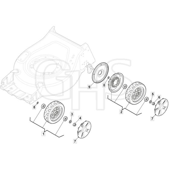 SP42 - 2019-2023 - 2L0432048/M19 - Mountfield Rotary Mower Wheels Diagram
