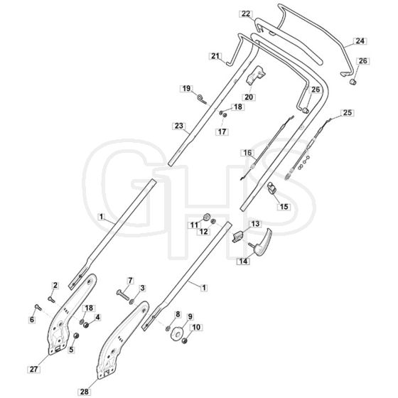 SP465 R - 2014 - 299489038/M14 - Mountfield Rotary Mower Upper Handle Diagram